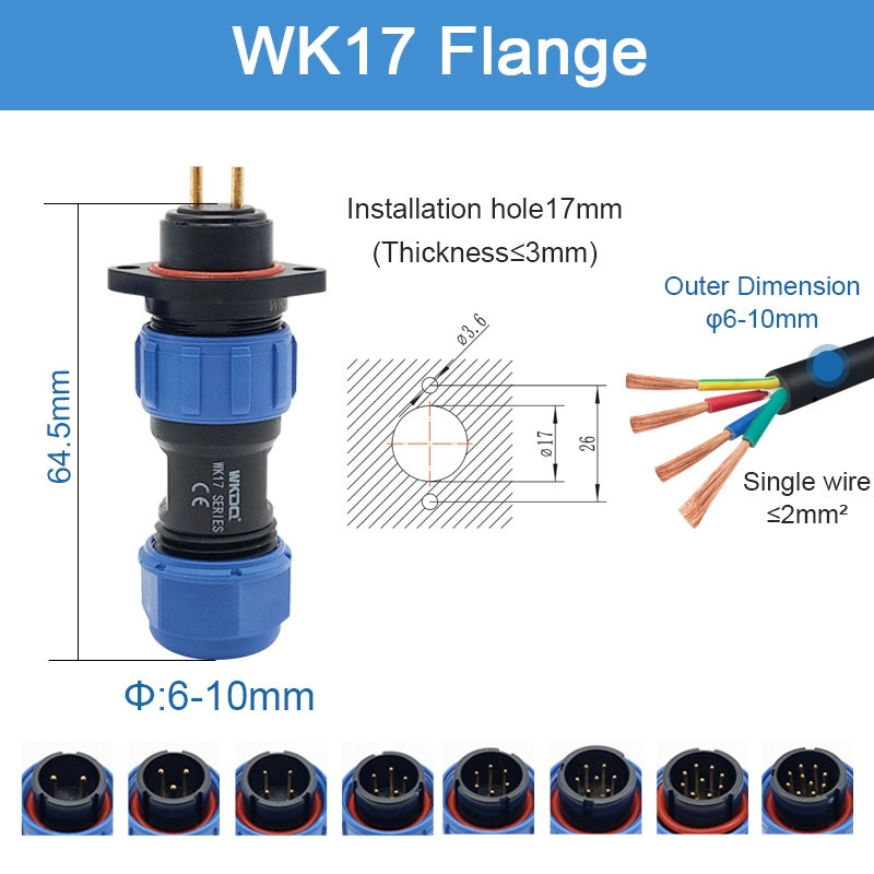 Connecteur d'alimentation étanche fileté IP68 Wk17 Bride du connecteur d'alimentation de la série Sp